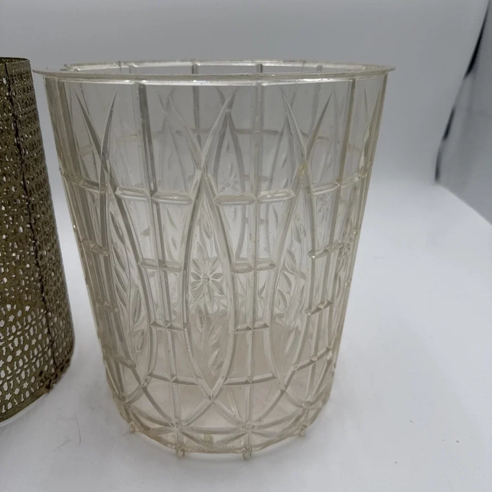 Vintage gold filagree waste basket trash Can Planter Hollywood Regency